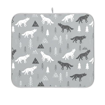 Wolves Tree Gray Dish Drying Mat for Kitchen Counter Super Absorbent Draining Mat with Non-slip Backed Dish Rack Pad for Draining Racks Countertops Sinks Dish Bottles Cups Bowl