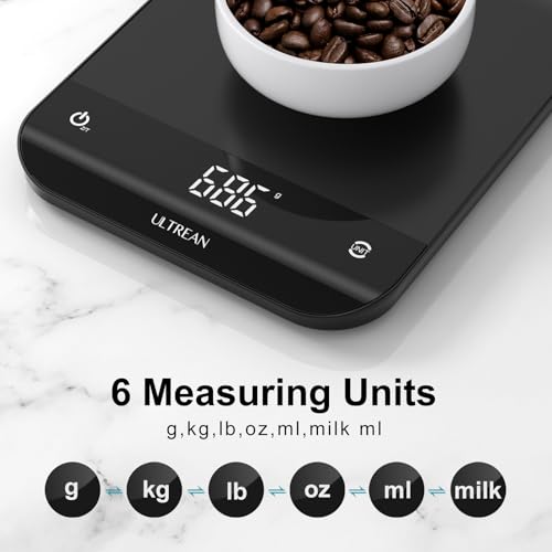 Ultrean Food Scale, Digital Kitchen Scale with LED Display, Weight Grams and Ounces for Baking Cooking, 6 Units with Tare Function, 11lb (Batteries Included) - color: Carbon Black