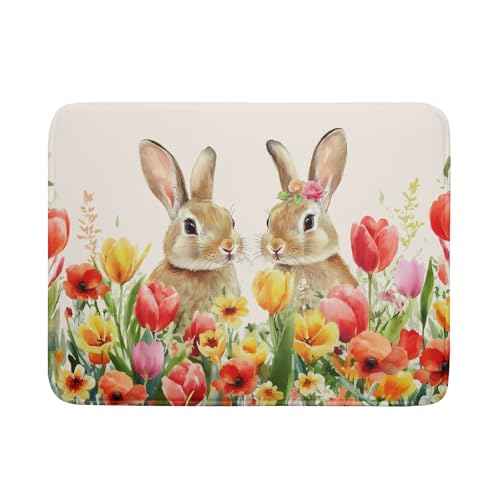 Easter Bunny Dish Drying Mat 18x24 inch Spring Floral Drying Pad Holiday Absorbent Microfiber Dishes Drainer Protector for Kitchen Counter - color: Bunny Floral, size: 18" x 18"