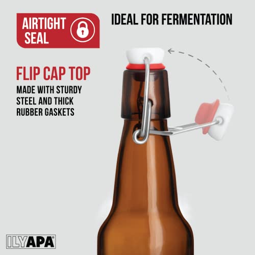 Ilyapa 16 oz Amber Flip Top Glass Beer Bottles for Home Brewing, Set of 12 - size: 12 pack