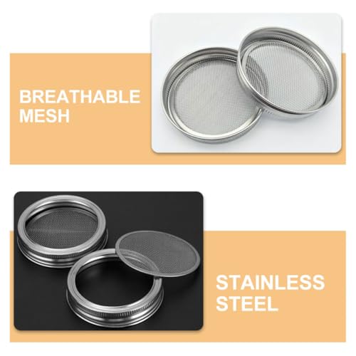 PRETYZOOM 3pcs Stainless Steel Sprouting Jar Lids for Wide Mouth Jars Food Grade Mesh Covers for Efficient Germination Easy to Clean for Home and Agricultural Use - size: 8.60X8.60X1.00CM