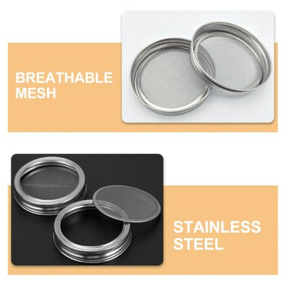 PRETYZOOM 3pcs Stainless Steel Sprouting Jar Lids for Wide Mouth Jars Food Grade Mesh Covers for Efficient Germination Easy to Clean for Home and Agricultural Use - size: 8.60X8.60X1.00CM