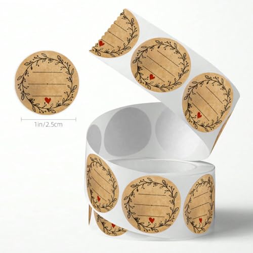 500PCS/Roll Kraft Paper Thank You Stickers,Blank Writeable Decals with Wreath & Heart Design for Wedding, Party Favors, Gift Wrapping, Scrapbooking-Rustic Craft Supplies for Teens, Adults, Boys,Girls3 - color: Kraft Paper---