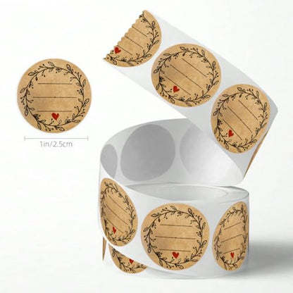 500PCS/Roll Kraft Paper Thank You Stickers,Blank Writeable Decals with Wreath & Heart Design for Wedding, Party Favors, Gift Wrapping, Scrapbooking-Rustic Craft Supplies for Teens, Adults, Boys,Girls3 - color: Kraft Paper---