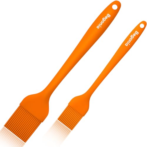 Pastry Brush-Begonia Silicone Basting Brush for Cooking,2pcs 10+8 in Heat Resistant Food Brushes for Baking, Grilling, Cooking and Spreading Oil (Orange) - color: Orange