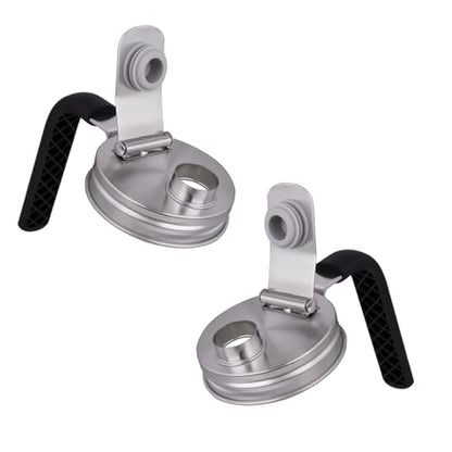 2 Pack Mason Jar Lids Stainless Steel Mason Jar Pour Spout Lid Regular Mouth with Handle Flip Cap Airtight Handle Lid,Canning Supplies. Leak Proof Seal Cover Easy To Open (70MM) - size: 70MM