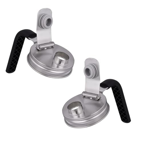 2 Pack Mason Jar Lids Stainless Steel Mason Jar Pour Spout Lid Regular Mouth with Handle Flip Cap Airtight Handle Lid,Canning Supplies. Leak Proof Seal Cover Easy To Open (86MM) - size: 86MM