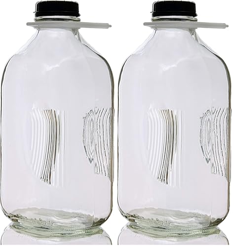 North Mountain Supply 64 Ounce Heavy Glass Milk Bottle/Jug - 2 Pack - with 2 Tamper-Evident Lids & Carry Handle - size: 64 Ounces (Pack of 2)