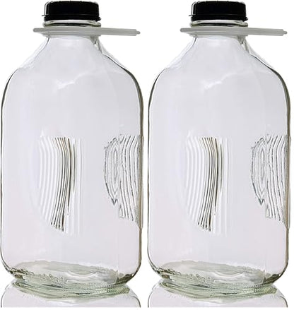 North Mountain Supply 64 Ounce Heavy Glass Milk Bottle/Jug - 2 Pack - with 2 Tamper-Evident Lids & Carry Handle - size: 64 Ounces (Pack of 2)