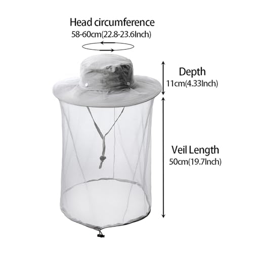 Mosquito Head net hat face Shield Fishing Cap bee Beekeeping Beekeeper Veil Hats for Men Women - color: Light Grey