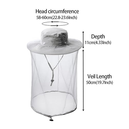 Mosquito Head net hat face Shield Fishing Cap bee Beekeeping Beekeeper Veil Hats for Men Women - color: Light Grey