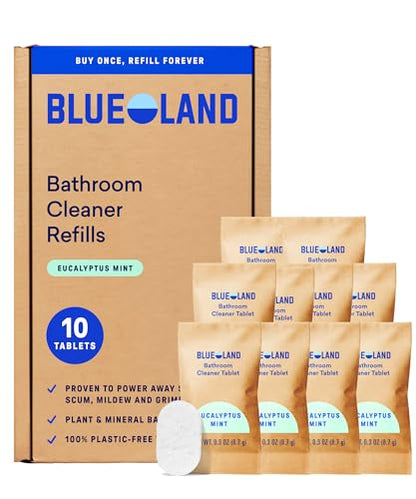 BLUELAND Bathroom Cleaner, 10-Pack Refill, Eucalyptus Mint Scent, Eco-Friendly Cleaning Supplies, 10x 24 Fl oz - style: 10 Tablets