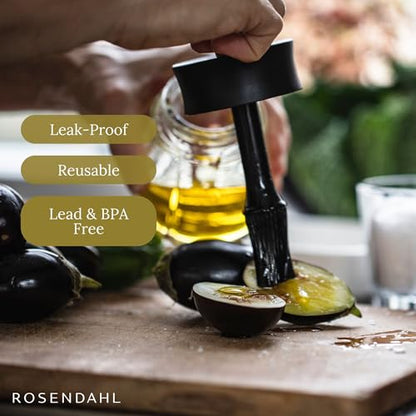Rosendahl Grand Cru 8.1 in. Marinade Glass with Brush - Stylish Black Glass Jar with Flexible Lid and Soft-Touch Silicone Brush, Perfect for Mixing and Storing Marinades, Leak-Proof Kitchen Essential - size: 8.5 Ounces