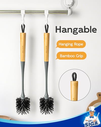 MR.SIGA Water Bottle Brush, Long Handle Bottle Brush for Water Glasses, Baby Bottles, Sports Bottles Cleaning, Gray, 2 Pack - color: Gray