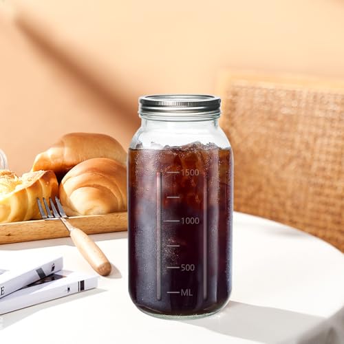 64 oz Wide Mouth Mason Jars, Large Half Gallon Mason Jar with Lid and Band, 2 Quart Glass Canning Jars for Pickling, Preserving, Fermenting, Beverages, DIY Crafts, 3 Pack