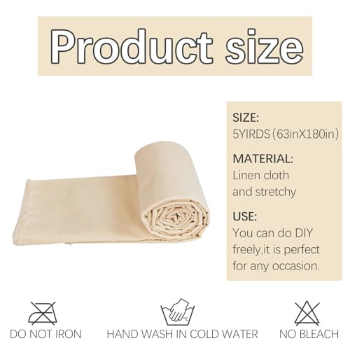 5 Yards 100% Cotton Unbleached Muslin Fabric, 63 Inch X 5 Yards by The Yard, Medium & Light Weight Draping Fabrics Suitable for Sewing, Embroidery, Garments, Apparel Cloth and Crafts Material-Natural
