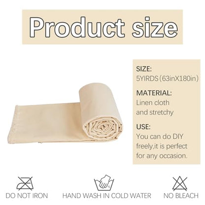 5 Yards 100% Cotton Unbleached Muslin Fabric, 63 Inch X 5 Yards by The Yard, Medium & Light Weight Draping Fabrics Suitable for Sewing, Embroidery, Garments, Apparel Cloth and Crafts Material-Natural