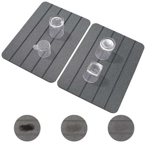 Stone Drying Mat for Kitchen Counter, 2-Pack 16"x12" Drying Stone | Stone Dish Drying Mat, Diatomaceous Earth Dish Drying Mat, Drying Stone for Kitchen Counter, Dish Drying Mat Stone, Gray - color: Dark Gray Vertical Stripes, size: 12'' x 16''