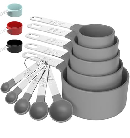 TILUCK Measuring Cups & Spoons Set, Stackable Cups and Spoons, Nesting Measure Cups with Stainless Steel Handle, Kitchen Gadgets for Cooking & Baking (Gray) - color: Gray