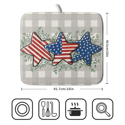 Patriotic Dish Drying Mat for Kitchen Counter Cute Stars 4th of July Holiday Absorbent Reversible Microfiber Kitchen Countertop Protector Dishes Pad Small 16x18 inch - size: 18" x 16"
