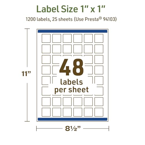 Avery Dissolvable Square Labels, Sure Feed Technology, 1" x 1", Matte White, Print-to-The-Edge, Laser/Inkjet Printable, 1200 Labels Total - style: 1,200 labels