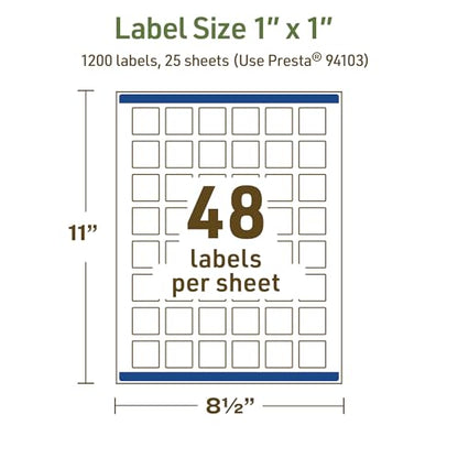 Avery Dissolvable Square Labels, Sure Feed Technology, 1" x 1", Matte White, Print-to-The-Edge, Laser/Inkjet Printable, 1200 Labels Total - style: 1,200 labels