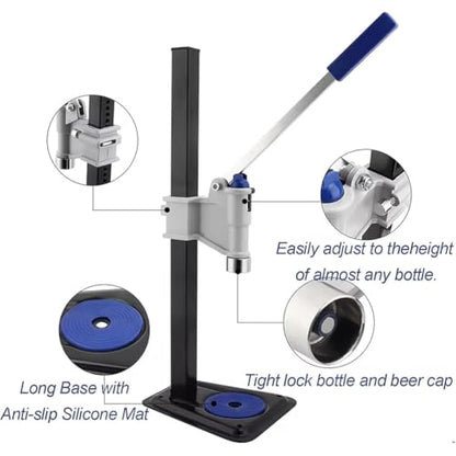 Beer Bottle Capping Machine, Manual Beer Bottle Capper with Non-Slip Base and Protective Sleeve, High-Efficiency Capping and Adjustable Capping Height, for Perfume Bottles, Plastic Cap