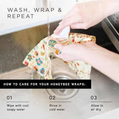 Honeybee Beeswax Wraps - Blue Leaf Pattern Beeswax Roll -Certified Organic Cotton Beeswax Wrap - Reusable Beeswax Wraps for Food - Plastic Wrap & Sandwich Bags Alternative - 40’’ x 13’’ - color: Blue Leaf