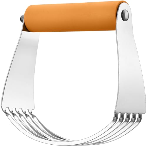 Spring Chef Large Dough Blender For Baking, Professional Dough Cutter Tool, Stainless Steel Puff Pastry Cutter Tool with Sharp Blades, Manual Pastry Blender for Easy Mixing - Dishwasher Safe - Mango - color: Mango, size: 4" Large
