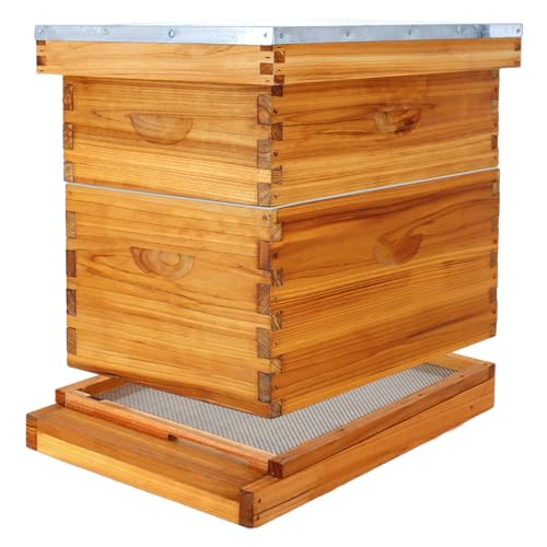 8 Frame Beehive Kit with Screened Bottom Board Dipped in Heavy Beeswax Bee Hive Boxes Starter Kit for Bee Keekeepers - Langstroth Beehive Kit with 2 Honey Bee Hives Boxes