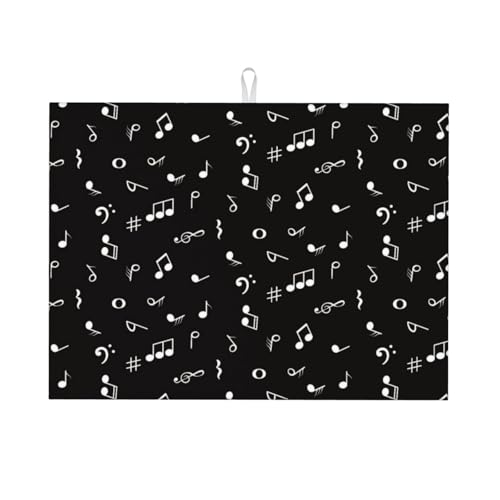 Music Note Dish Drying Mat Black and White Musical Lover Drying Rack Pad Countertop Dishes Ultra Absorbent Microfiber Kitchen Counter Mat 18x24 Inch - color: Black