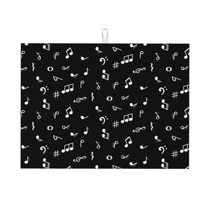 Music Note Dish Drying Mat Black and White Musical Lover Drying Rack Pad Countertop Dishes Ultra Absorbent Microfiber Kitchen Counter Mat 18x24 Inch - color: Black
