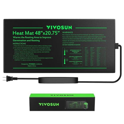 VIVOSUN Durable Waterproof Seedling Heat Mat 48" x 20.75" UL & MET-Certified Warm Hydroponic Heating Pad for Germination, Indoor Gardening, Greenhouse - size: 48"x20.75"