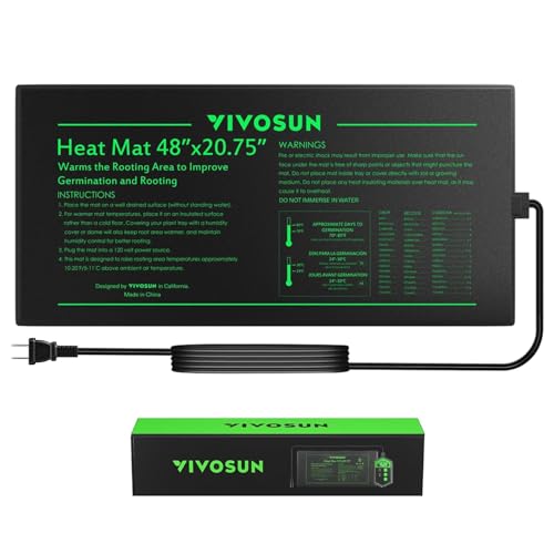 VIVOSUN Durable Waterproof Seedling Heat Mat 48" x 20.75" UL & MET-Certified Warm Hydroponic Heating Pad for Germination, Indoor Gardening, Greenhouse - size: 48"x20.75"