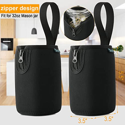 Beautyflier Mason Jars 32oz Wide Mouth Sleeve Regular Mouth Mason Jars Insulators Drinking Glass Coolers Sprouting Jars Blackout Sleeve (Black) - color: Black