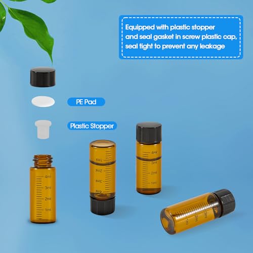 4ml Amber Glass Graduated Vials with Screw Caps and Plastic Stoppers, 1 Dram Small Sample Vials with Lids, Leak-Proof Liquid Storage Empty Vial, 12PCS - color: AMBER, size: 4ml