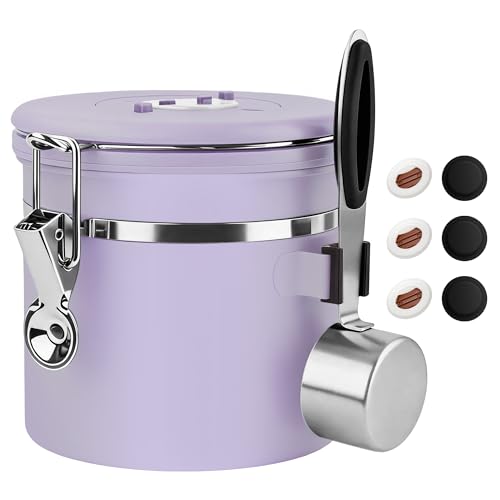 ShanSon Coffee Canister Airtight, Stainless Steel Bean Storage Container with Date Tracker & Scoop, Grounds Sugar Flour Tea Cereal Fits Kitchen Pantry, Ideal Gift for Coffee Lovers,12oz, Purple - color: Purple-Upgraded Version, size: 12oz