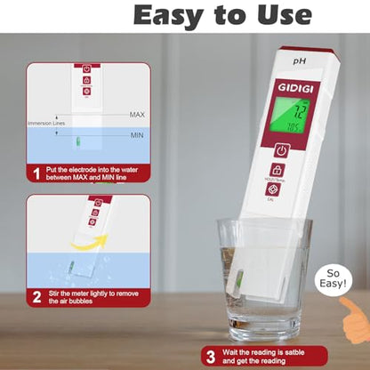 Digital pH Meter for Water with pH Strip ATC | pH Test Strip Function,PH Tester for Water, Pool, Hydroponic & Soil | Accurate PH Meter for Aquarium, Food & Plants