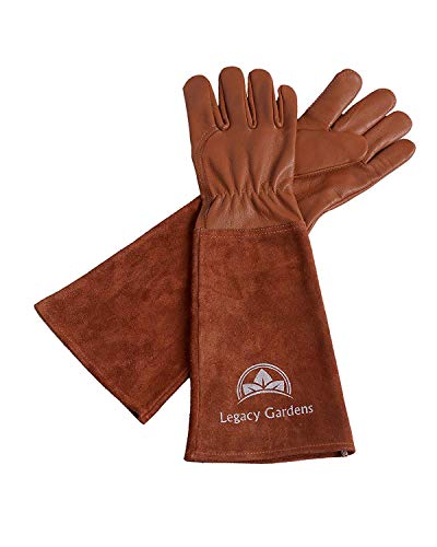 Leather Gardening Gloves for Women & Men, Long Garden Gloves, Cowhide Gauntlet Rose Pruning Thorn Resistant, Forearm Protection, Small, Brown - color: Brown, size: Small