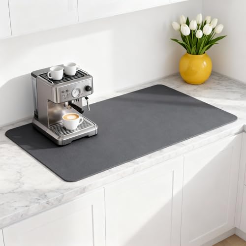 Dish Drying Mat Super Absorbent – 17" x 31" Coffee Mat for Countertops – Non-Slip Drying Mat for Kitchen Counter – Easy to Clean Water Absorbent Mat – XLarge Dish Drying Mats (Dark Gray) - color: Dark Gray, size: 17" x 31"