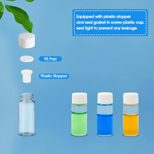 4ml Clear Glass Vials with Screw Caps and Plastic Stoppers, 1 Dram Small Liquid Sample Vial, Leak-Proof Vial, 25PCS(White Cap) - color: CLEAR, size: 4ml