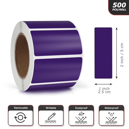 Purple Rectangle Stickers 2 x 1 Inch Color Coding Labels Vinyl Roll Self-Adhesive Waterproof Removable 500 PCS - color: Purple