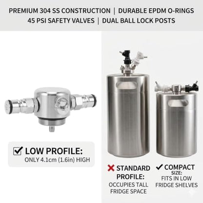 AMONIDA 304 Stainless Steel Beer Keg Spear for Home Brewing Enthusiasts,45psi Security Valve for Safe Dispensing,Double Ball Lock Design,Erosion Proof Construction Small Kegs