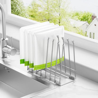 Plastic Bag Drying Rack, Metal Reusable Silicone Ziplock Bag & Bottle Drying Stand, Lerine Drying Rack Kitchen Organizer, Silver - color: Silver