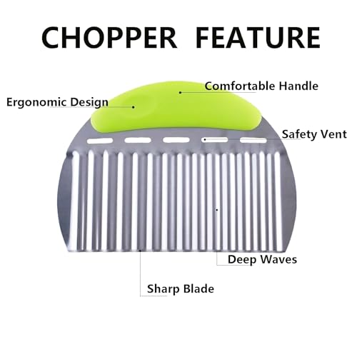 2 Pcs Stainless Steel Crinkle Chopper & French Fry Cutter Heavy Duty Wavy Potato Slicer for Vegetables Fruits Cheese Kitchen Gadget Vegetable Chopping Tool (White & Green) - color: white&green