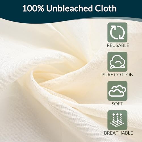 4-Pack Cheesecloth, 20x20 Inch Hemmed Cheese Cloth for Straining, Reusable Unbleached Cotton Strainer for Cooking, Baking, Juicing, and Cheese Making (Grade 100) - size: 4 Pack