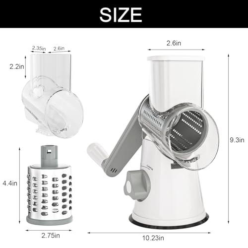 Cambom Rotary Cheese Grater Hand Crank Cheese Shredder for Fresh Cheese, Vegetable, Nuts,Non-slip Suction Base, Five Blades, White - color: White, size: 5 BLADES