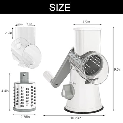 Cambom Rotary Cheese Grater Hand Crank Cheese Shredder for Fresh Cheese, Vegetable, Nuts,Non-slip Suction Base, Five Blades, White - color: White, size: 5 BLADES