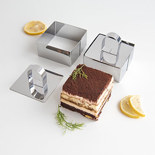 Uncle Jack Square Food Forms Presentation Cooking Molds with Press, Biscuit Dough Cutters, Stainless Steel(set of 2) - color: Square / 2 sets
