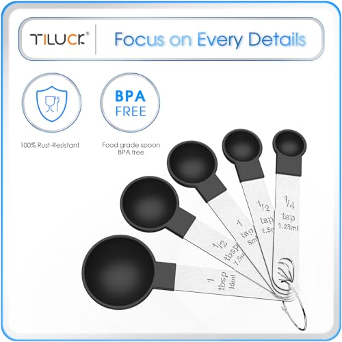 TILUCK Measuring Cups & Spoons Set, Stackable Cups and Spoons, Nesting Measure Cups with Stainless Steel Handle, Kitchen Gadgets for Cooking & Baking (Black) - color: Black